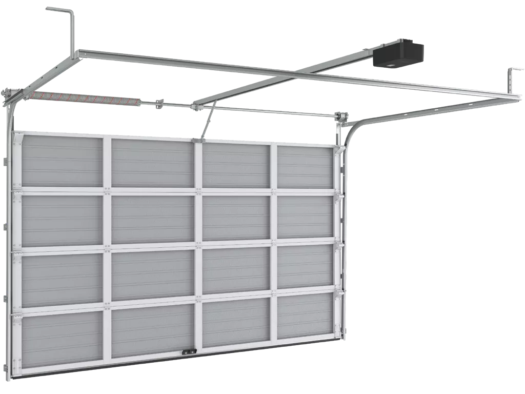Гаражные секционные ворота из стальных однослойных панелей с торсионным механизмом RSD02-SLP